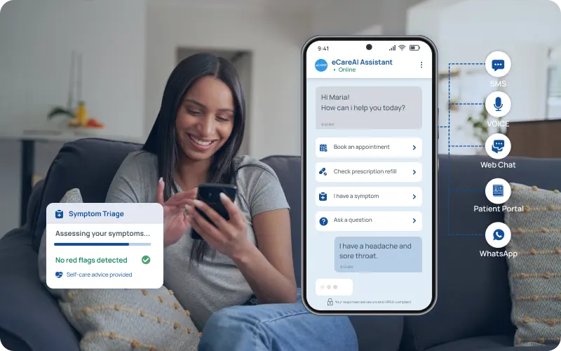 eCareAI patient engagement chatbot with triage, FAQ, and after-visit follow-up